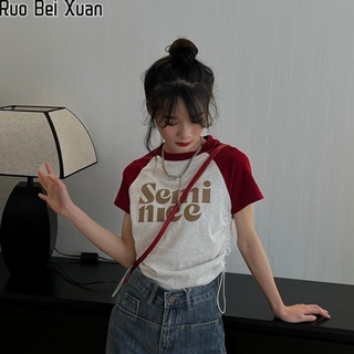 Ruo Bei Xuan เสื้อยืดคอกลมแขนสั้นสีใหม่สำหรับผู้หญิง