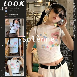 Solenne  เสื้อครอป เสื้อยืดผู้หญิง ครอป baby tee สาวเรโทร 2023 NEW Style Unique ins Beautiful สบาย A99J375 36Z230909