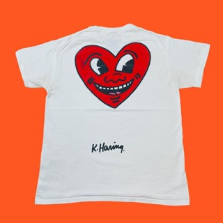 เสื้อยืดแขนสั้น ผ้าฝ้ายแท้ ลาย Keith Haring สไตล์วินเทจ เรียบง่าย