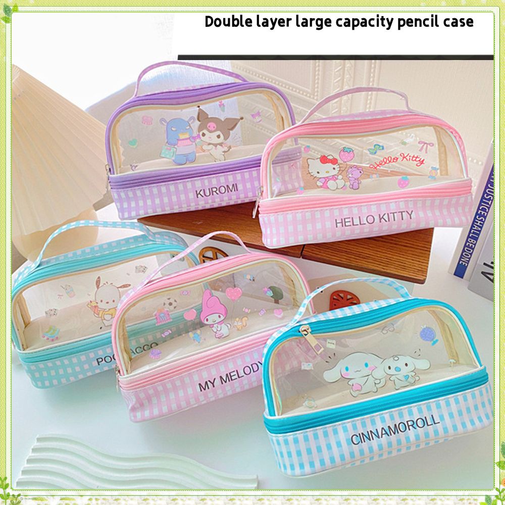 SANRIO กระเป๋าดินสอ PVC ลายการ์ตูนคุโรมิ สองชั้น จุของได้เยอะ แบบพกพา สําหรับนักเรียน