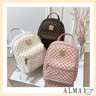 Alma กระเป๋าเป้สะพายหลัง กระเป๋านักเรียน หนัง PU มีซิป สีชมพู และสีขาว สไตล์คลาสสิก สําหรับผู้หญิง