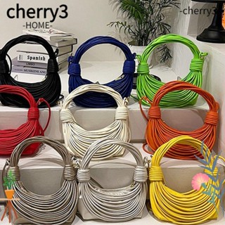 Cherry3 กระเป๋าถือ กระเป๋าสะพายไหล่ หนัง PU ทรงคลัทช์ แต่งเชือกผูกปม มีซิป สไตล์โบโฮ สําหรับสตรี