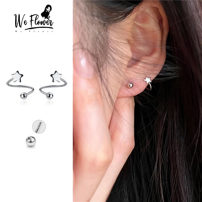 We Flower ต่างหูเงิน 925 แบบเกลียว รูปลูกบอลดาว ขนาดเล็ก มินิมอล เครื่องประดับ สําหรับผู้หญิง ผู้ชาย