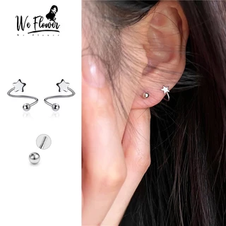 We Flower ต่างหูเงิน 925 แบบเกลียว รูปลูกบอลดาว ขนาดเล็ก มินิมอล เครื่องประดับ สําหรับผู้หญิง ผู้ชาย
