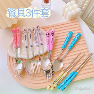 ღ Sanrio Portable Tableware Set Travel Cutlery Set My Melody Cinnamoroll Kuromi Hello Kitty Travel Fork Spoon ชุดอาหารเย็นนักเรียน