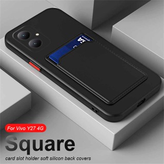 Vivo Y27 Wallet Case For Vivo Y27 5G Y 27 Y36 Y35 VivoY36 VivoY27 4G 5G Casing Liquid Square Silicone Phone Case Card Slot Fashion Camera Protection Couple Shockproof Back Cover