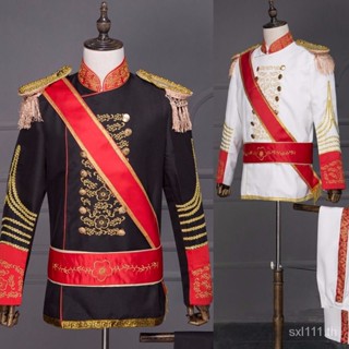 [New] European court army dress grand marshal costume performance black and white mens European stage drum music honor guard costume studio HOI7