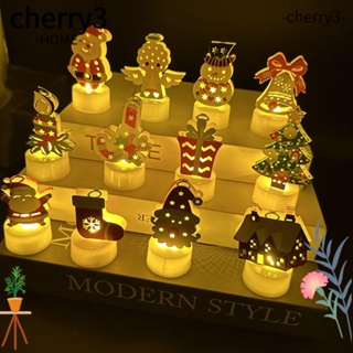 Cherry3 โคมไฟ LED รูปต้นคริสต์มาส ซานตาคลอส สโนว์แมน กระดิ่ง 2 ชิ้น