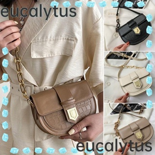 Eucalytus1 กระเป๋าสะพายไหล่ กระเป๋าคลัทช์ หนัง PU ลายหิน สีพื้น สไตล์เรโทร คลาสสิก สําหรับผู้หญิง