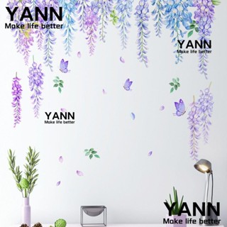 Yann1 สติกเกอร์ติดผนัง ลายดอกไม้ นก เถาวัลย์ สีม่วง ลอกออกได้ สําหรับแขวนตกแต่งบ้าน ห้องนั่งเล่น