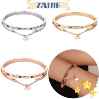 Zaijie24 สร้อยข้อมือ ห้อยจี้หัวใจ หรูหรา สีโรสโกลด์ Forever Love Cuff Bangles