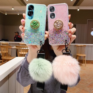 พร้อมส่ง ใหม่ เคสโทรศัพท์มือถือนิ่ม ปิดด้านหลัง ลายกลิตเตอร์ ประดับพลอยเทียม พร้อมขาตั้ง สําหรับ Honor90 Honor 70 90 Lite 5G 2023 Honor 90 Lite