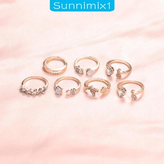 [Sunnimix1] ชุดแหวนนิ้วมือ ลายผีเสื้อ ดอกไม้ ซ้อนกันได้ 7 ชิ้น สําหรับผู้หญิง