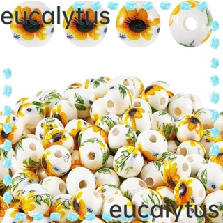 Eucalytus1 ลูกปัดเซรามิค รูปดอกทานตะวัน ทรงกลม แฮนด์เมด สําหรับทําเครื่องประดับ พวงกุญแจ