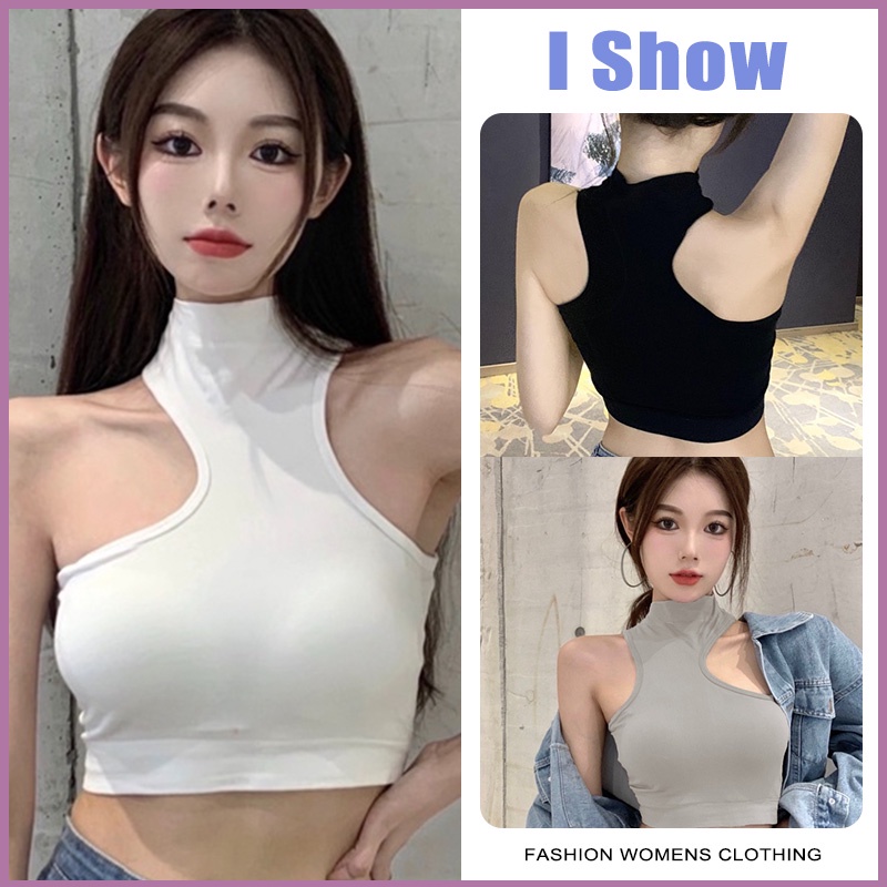เสื้อสายเดี่ยว คอสูง สีดํา เข้ากับทุกการแต่งกาย แฟชั่นฤดูร้อน สไตล์ใหม่ สําหรับผู้หญิง