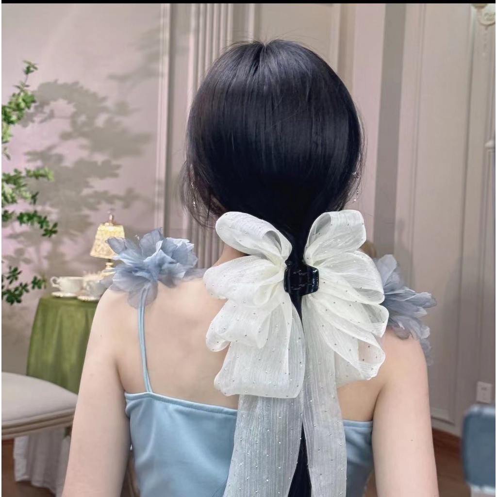 2023 ขายร้อน Gypsophila Streamer Gauze Bow Grab Clip Female - รูปที่ 5