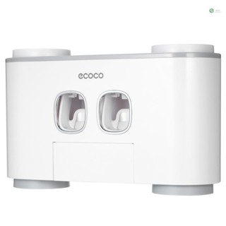 [Ready Stock]ecoco Automatic Squeeze Toothpaste Set Wall-Mounted  Holder with 2 Toothpaste Dispensers 4 Cups and 5  Slots Toiletries Storage Rack Gray