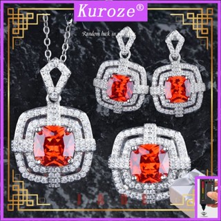 Kuroze สร้อยคอ จี้เพชร สีฟ้า ส้ม แหวนมรกต ต่างหู อัญมณี หรูหรา แฟชั่นสําหรับผู้หญิง