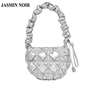 Jasmin NOIR สิทธิบัตร หนัง ลายสก๊อต ผ้าห่ม ผู้หญิง กระเป๋าสะพายไหล่ หูรูด กระเป๋าสะพายข้าง กระเป๋าถือ ใบเล็ก ครึ่งดวงจันทร์