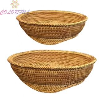 【COLORFUL】Round Woven Rattan Tray with Handles Durable Fruit Cake Storage 22/27cm