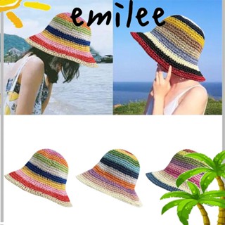 Emilee หมวกฟางถัก กันแดด ป้องกันรังสียูวี พับได้ สีรุ้ง แฟชั่นฤดูร้อน