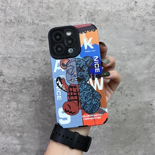 เคสโทรศัพท์มือถือ หนังแกะนิ่ม กันกระแทก ลายหมีโหดน่ารัก สําหรับ Iphone 11 12 13 14 Pro Max X Xr Xs Max 7 8 6s Plus