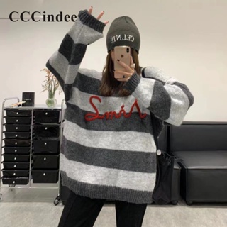 Cccindee ใหม่ เสื้อกันหนาวลําลอง แขนยาว คอกลม ปักลายตัวอักษร ทรงหลวม สีตัดกัน แฟชั่นสําหรับสตรี 2023