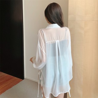 เสื้อเชิ้ตแขนยาว กันแดด ทรงหลวม แบบบาง สไตล์เกาหลี สําหรับผู้หญิง
