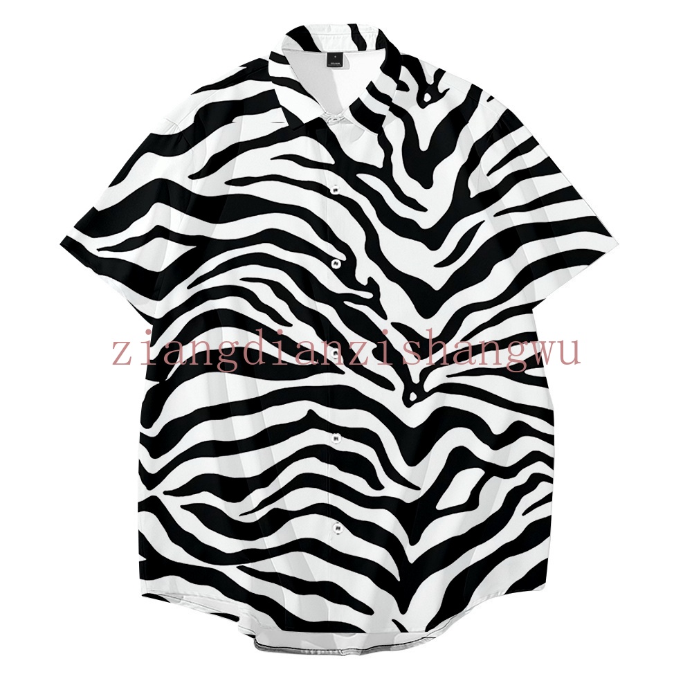 เสื้อเชิ้ตแขนสั้นลําลอง คอปก ลายม้าลายเสือดาว สไตล์ฮาวาย สตรีท เหมาะกับวันหยุด แฟชั่นสําหรับผู้ชาย