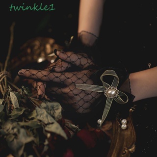 Twinkle1 ถุงมือลูกไม้ ประดับโบว์ สไตล์วินเทจ สําหรับเต้นรํา งานแต่งงาน