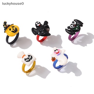 Luckyhouse0^^ แหวนอะคริลิคเรซิ่น รูปฟักทอง ค้างคาว กะโหลกผี ฟักทอง สีดํา เครื่องประดับ สําหรับผู้ชาย ผู้หญิง ปาร์ตี้ฮาโลวีน