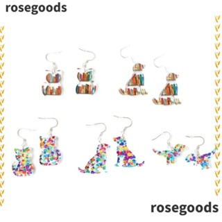 Rosegoods1 ต่างหูอะคริลิค รูปแมว ไดโนเสาร์ สุนัข แมว สไตล์คลาสสิก สําหรับคู่รักหนังสือ