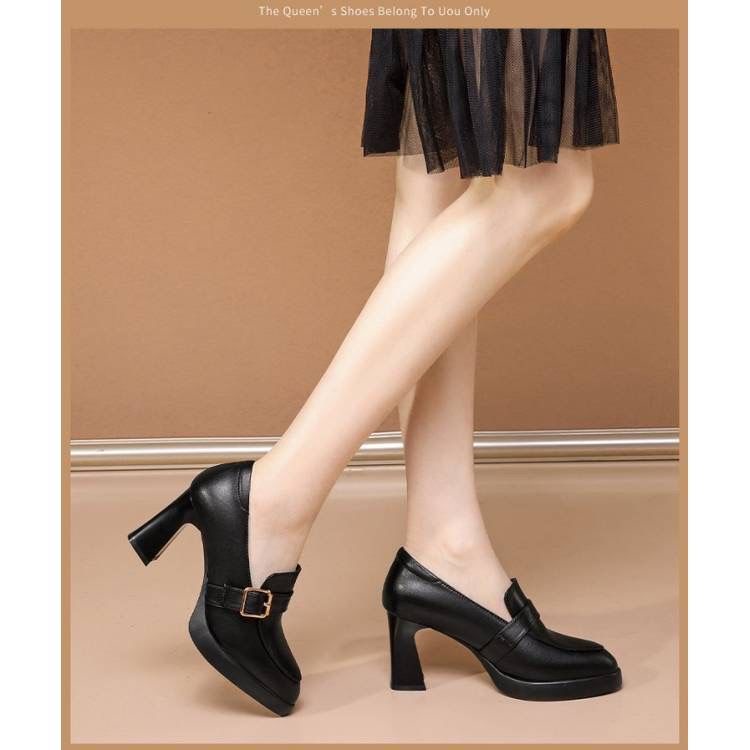 ใหม่ผู้หญิงส้นสูง  รองเท้าส้นตึกหนังนิ่มหัวแหลมแฟชั่น - รูปที่ 4