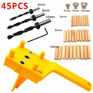 45pcs Handheld Woodworking Guide Drilling Hole Saw Doweling Jig Drill Kits