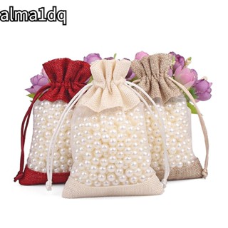 Alma1dq ถุงตาข่ายผ้าลินิน สําหรับใส่ขนมหวาน ของขวัญ ตกแต่งปาร์ตี้