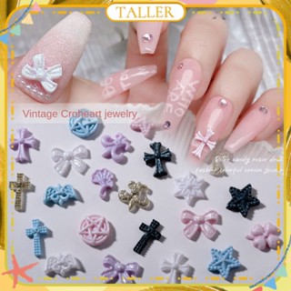 ✧Ready Stcok 50pcs Nail Art Colourful Cross Chrome Heart Jewelry Pentagram Macaron Color Bow Resin Nail Accessories Manicure Tool For Nail Shop TALLER