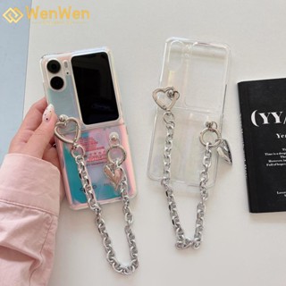 Wenwen เคสโทรศัพท์มือถือแบบใส ฝาพับ พร้อมสายโซ่คล้อง แฟชั่น สําหรับ OPPO Find N2