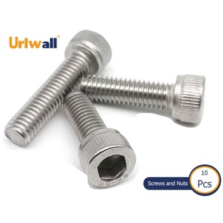 Urlwall สกรูหัวหกเหลี่ยม สเตนเลส M5 M6 M8 304 A2-70 DIN912 ยาว 2-80 มม. 10 ชิ้น