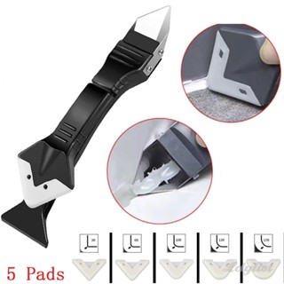 ღ 5 In1 เครื่องมือขจัดคราบกาว Sealant Smooth Scraper Burr Trimming Glass Rubber Scraping Floor Mold Removal Hand Tools