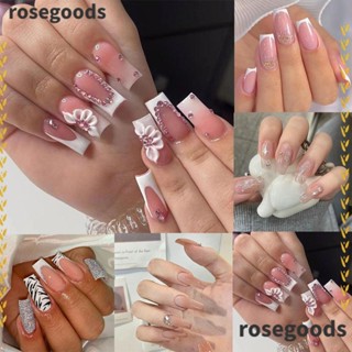 Rosegoods1 เล็บปลอม ลายดอกไม้ สําหรับตกแต่งเล็บ 24 ชิ้น