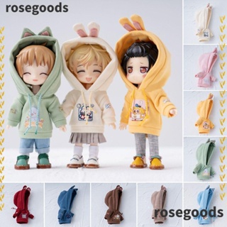 Rosegoods1 เสื้อกันหนาว มีฮู้ด ลายการ์ตูน แฮนด์เมด แฟชั่น สําหรับตุ๊กตา 1/11OB11