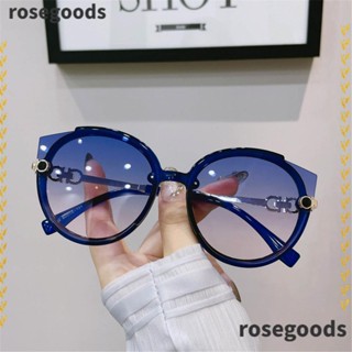 Rosegoods1 แว่นกันแดด ตาแมว ผู้หญิงและผู้ชาย Ins แว่นตาโลหะยอดนิยม แว่นตากันแดดหลายเหลี่ยม