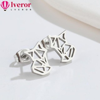 Lveror ต่างหูสตั๊ด สเตนเลส ลายการ์ตูนสัตว์ สุนัข แมว ขนาดเล็ก 4 คู่