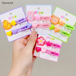 Flymesit กิ๊บติดผม รูปการ์ตูนแมว กระต่าย หมี น่ารัก สีสันสดใส สําหรับเด็กผู้หญิง 2 ชิ้น ต่อชุด