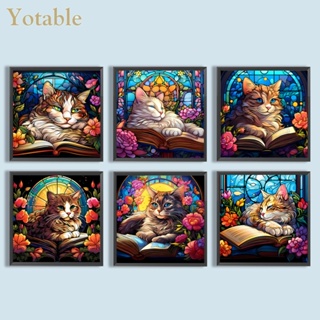 [Yotable.th] ภาพวาดปักเพชร ทรงกลม ลายแมว 5D DIY สําหรับตกแต่งบ้าน