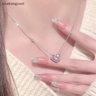 Shakangcool สร้อยคอโซ่ จี้คริสตัล รูปหัวใจ สีชมพู เครื่องประดับแฟชั่น สําหรับผู้หญิง SGL