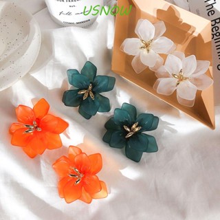 Usnow ต่างหูสตั๊ด โลหะ อะคริลิคเรซิ่น รูปกลีบดอกไม้ ขนาดใหญ่ สีส้ม สีขาว สีเขียว ของขวัญ สําหรับผู้หญิง