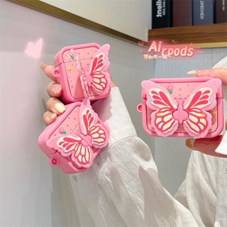 เคสหูฟังบลูทูธไร้สาย ซิลิโคนนุ่ม ลายการ์ตูนผีเสื้อ 3D สําหรับ Airpods Pro 1 2 3 Pro2