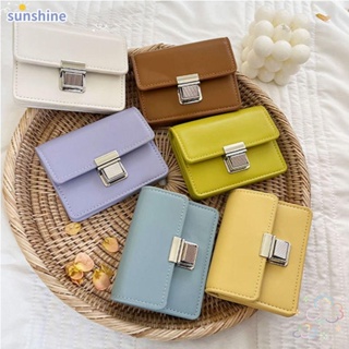 Ssunshine กระเป๋าใส่เหรียญ หนัง PU ขนาดเล็ก หลายช่อง ใส่บัตรเครดิตได้ สีพื้น แฟชั่นสําหรับผู้หญิง