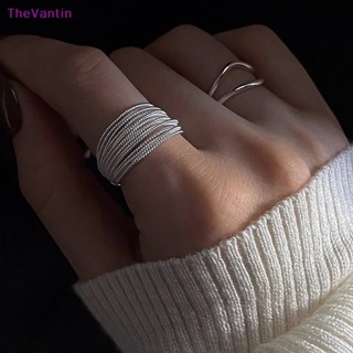 Thevantin แหวนแฟชั่น หลายชั้น ปรับได้ สีเงิน สไตล์วินเทจ ของขวัญวันเกิด สําหรับผู้หญิง